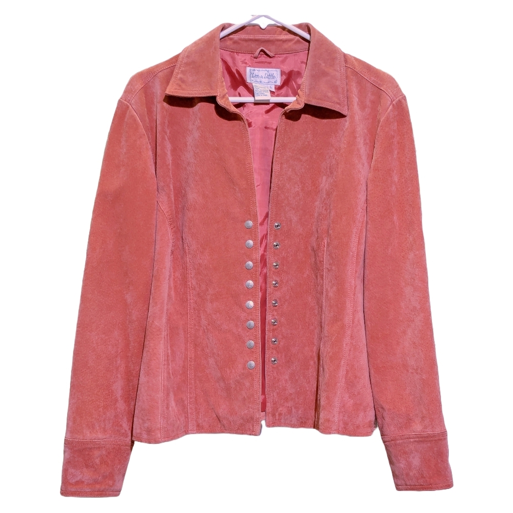 Live A Little Women's Pink 100% Leather Snap Button Up Blazer Jacket Size Large
